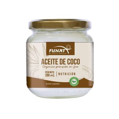 Aceite de coco orgánico prensado en frío FUNAT 200 mL certificado USDA Organic