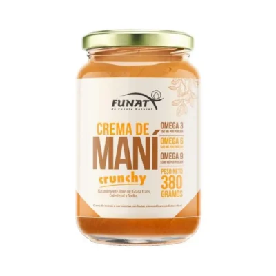 Crema de maní natural crunchy FUNAT frasco 380 g – energía saludable y trocitos crujientes