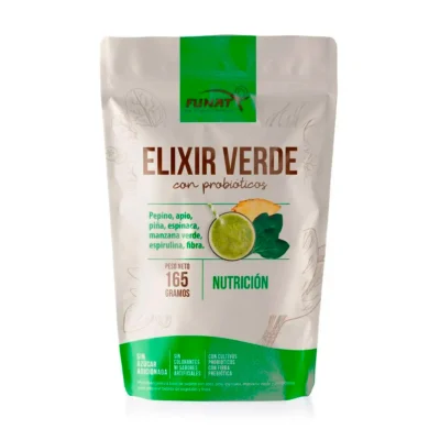 Elixir Verde FUNAT 165 g - jugo verde instantáneo en polvo con probióticos, sin azúcar, libre de gluten