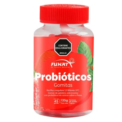 Gomitas probióticas FUNAT sabor fresa frasco 45 gomitas 135 g – suplemento para salud digestiva